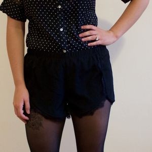 Lulu's Black Lace Detail Shorts, M